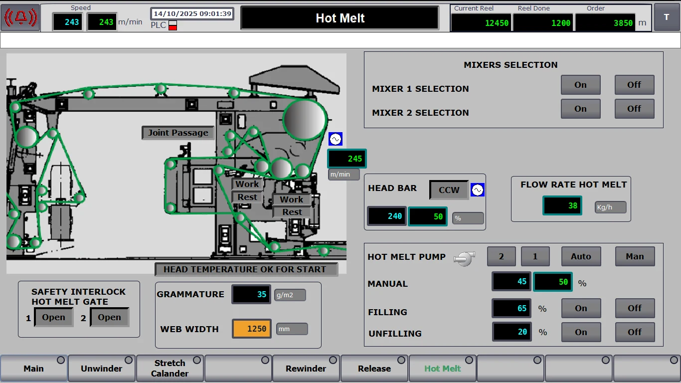 Schermata HMI: gruppo hot melt